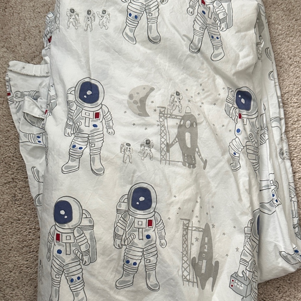 Pottery Barn Kids White Navy Gray Astronaut Print Sheet